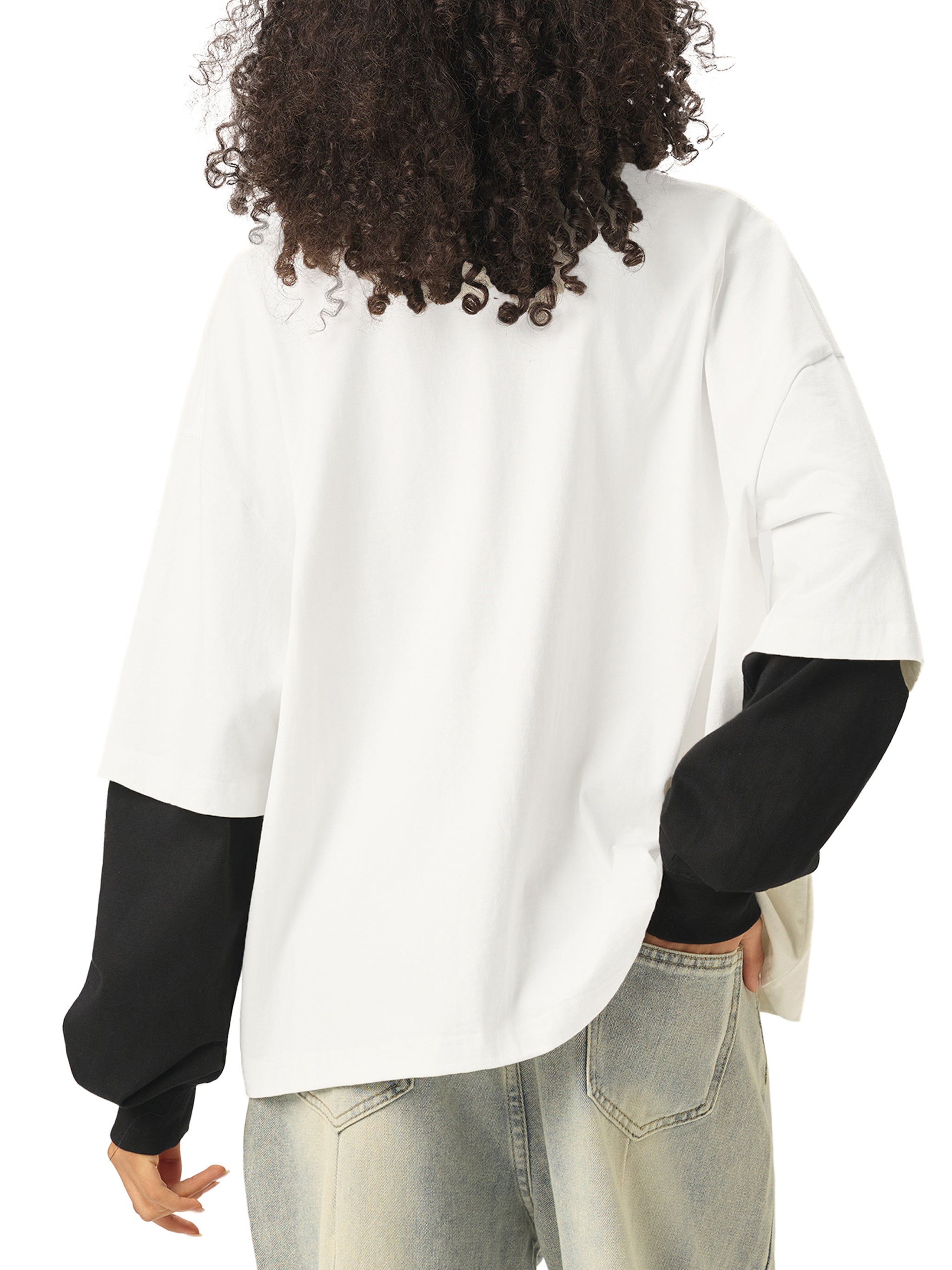 Layered Contrast Sleeve Cotton T-Shirt